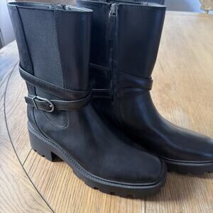 Sarto Franco Sarto A Emerson Leather Lug Sole 9 M Black Ankle Moto Boots NEW